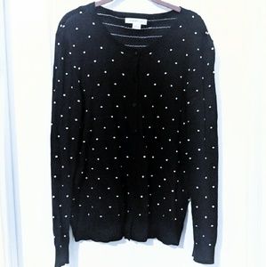 NWOT Black Cardigan with White Polka Dots
